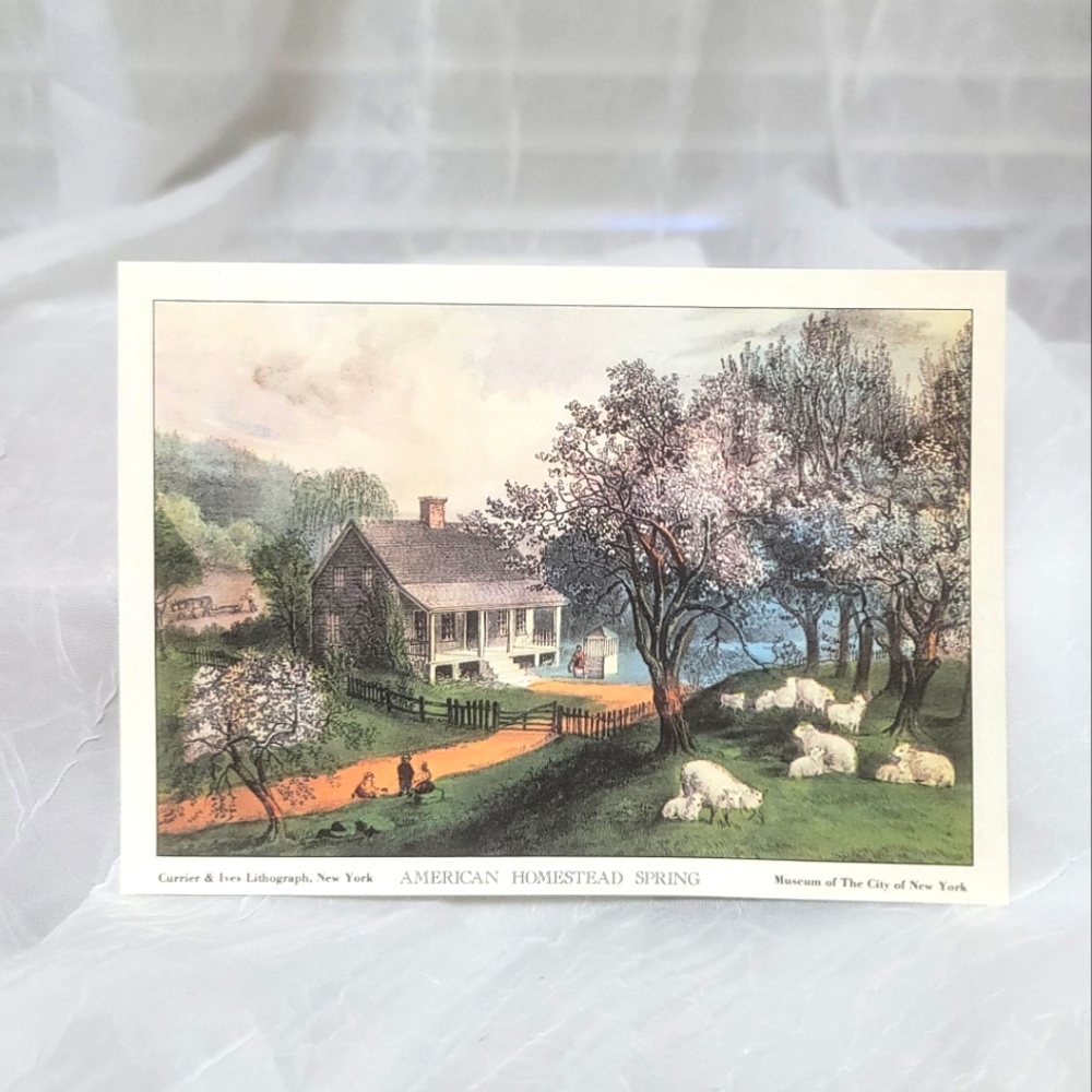 Set of 4 Currier & Ives Lithographs Vintage American Homestead 4 Seasons 1855